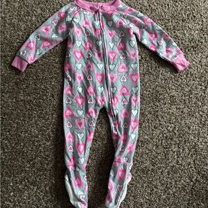 Pink and Gray Heart Patterned Girls Onesie Pajama